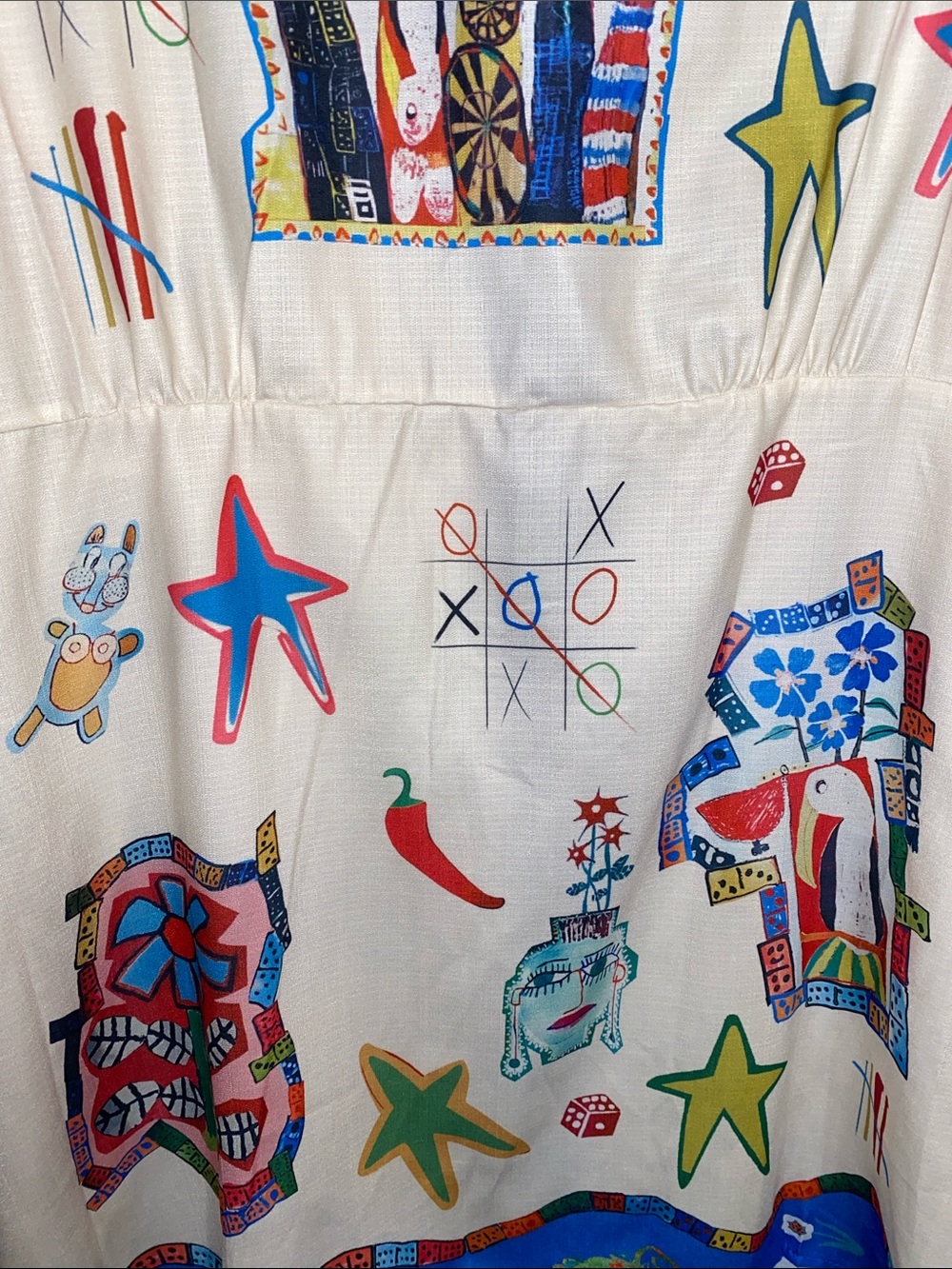 White/Blue Pop Art Knee Length Shirt Dress, Size Large - Picture 7 of 8